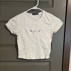 Brandy Melville White Tee with Purple Butterfly Design